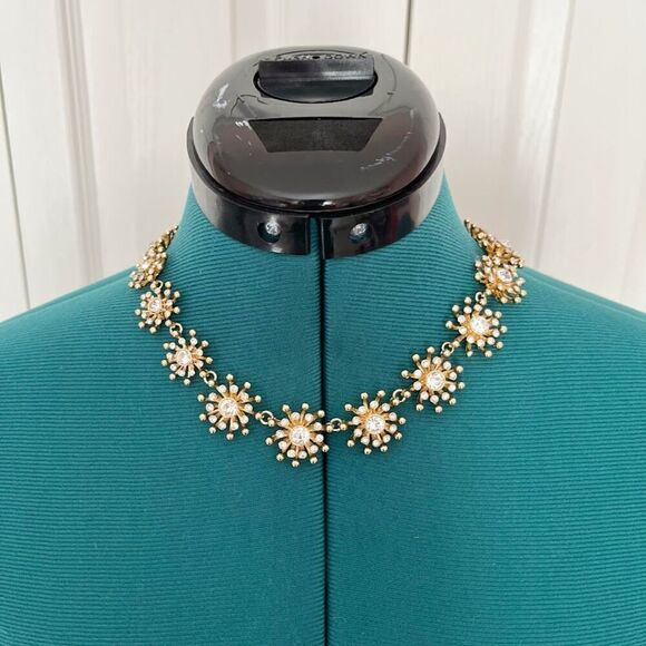 Starburst Gold Tone Round Crystal Clear Statement Adjustable Fashion Necklace - Picture 1 of 8